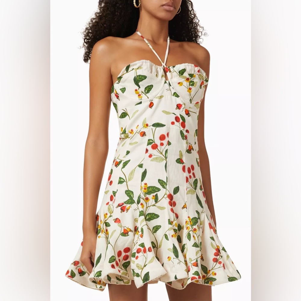 Agua by Agua Bendita Curandera Anturio Frutal Floral Linen Minidress NEW - Picture 7 of 7